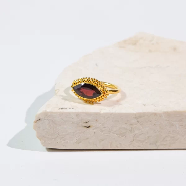 Garnet Evil Eye Ring Gold Plated
